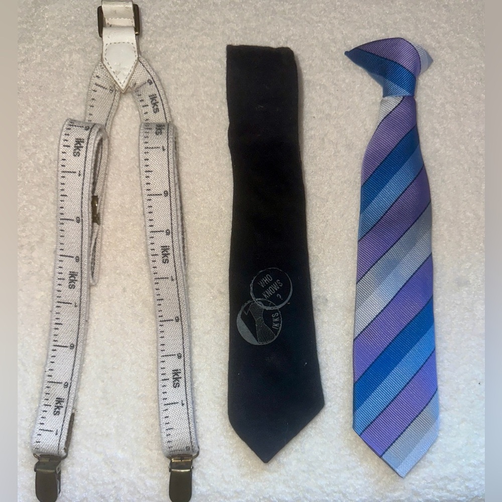 IKKS: Black and Blue Kids Ties Set & Suspenders